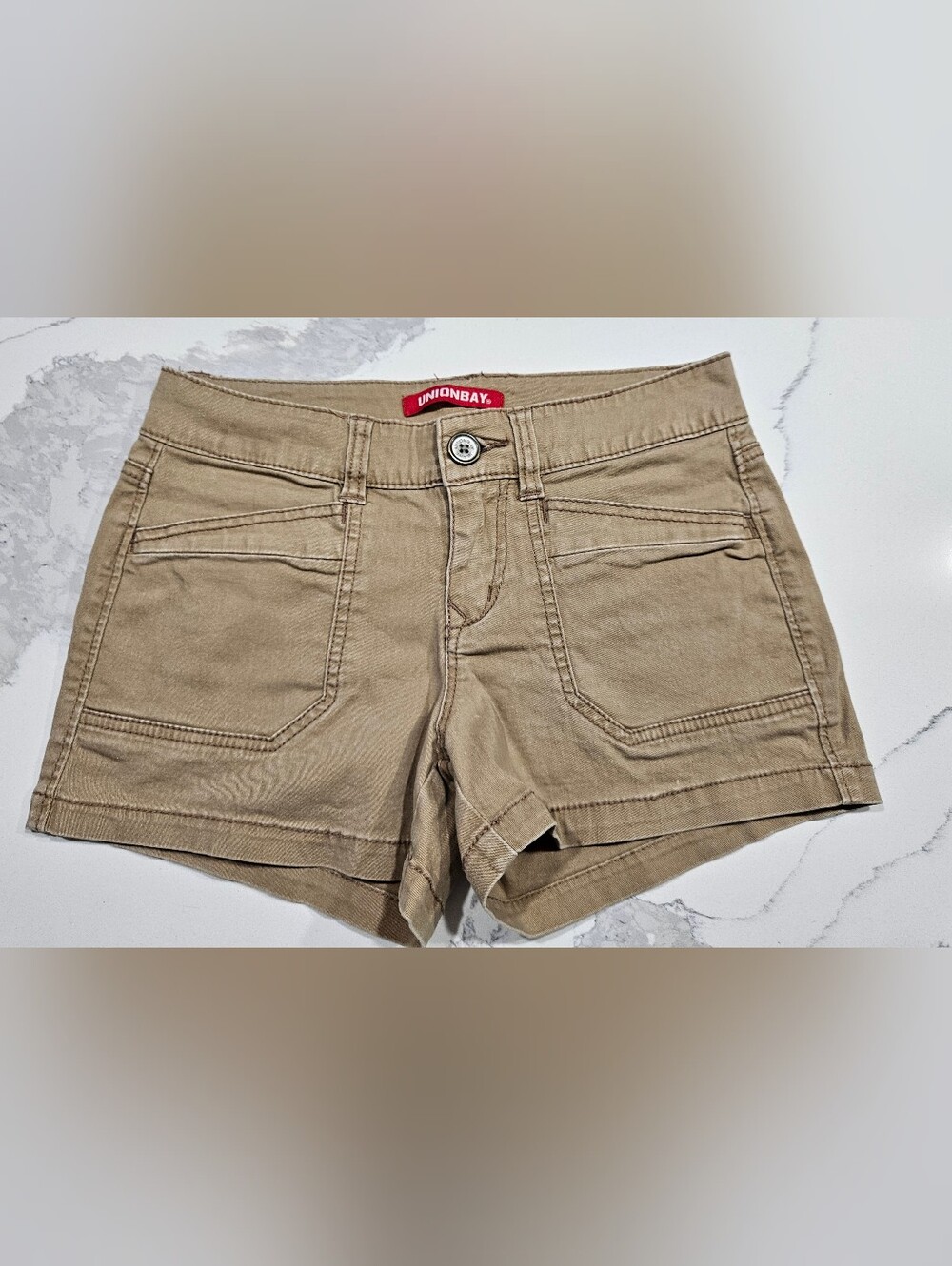 UNIONBAY Women's Tan Button-Flap Back Pocket Shorts